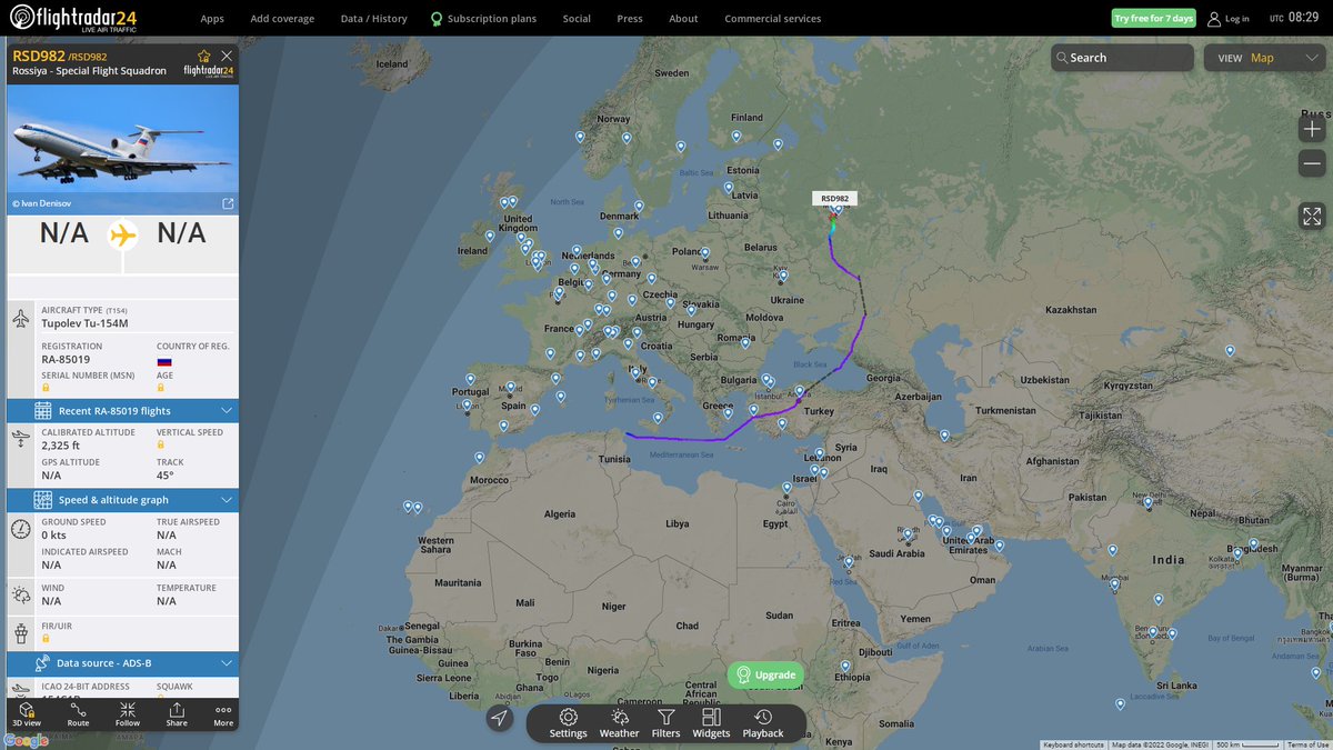 Russian Federal Security Service Tupolev Tu-154M RSD982 heading back to Moscow via Argel after a tour in the Caribbean