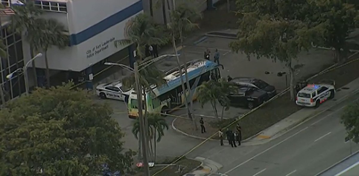 Police scene around a bus in Fort Lauderdale, Florida.   possible shooting investigation, with multiple victims.