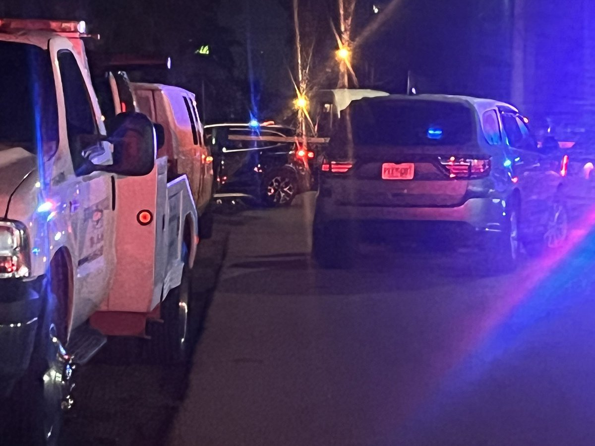 The vehicle is on the street, it's not clear if it's parked or if It crashed