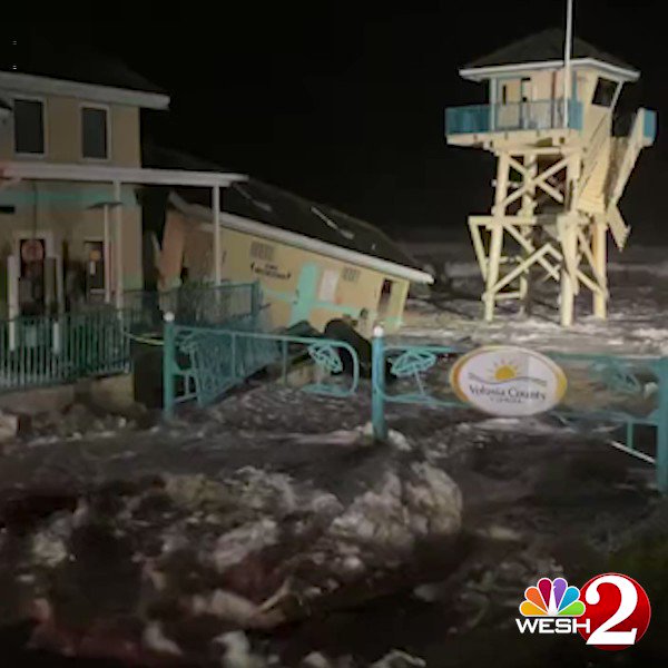 waves crashing in Daytona Beach Shores just before high tide. Hurricane Nicole is likely to bring dangerous storm surge to Florida's east coast