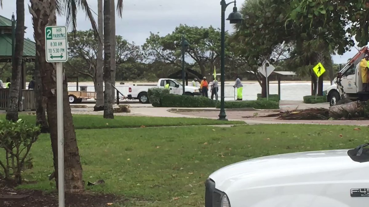 City of Fort Pierce public works are busy cleaning jetty Park, erecting fencing blocking off the severely damaged sidewalks, and cleaning up debris from hurricane Nicole On Thursday