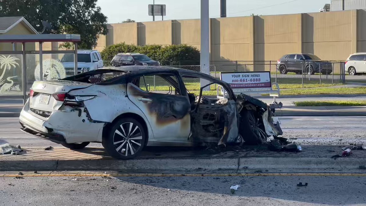 This is second car involved in that ax with the off duty miami dade police detective. The other driver expected to be okay and was treated on scene. Both cars lit on fire after impact. Avoid Miami Gardens drive near Nw 12th ave for the next few hours