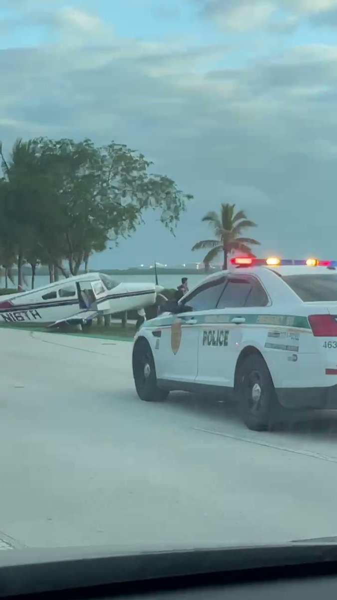 Small plane makes emergency landing on Rickenbacker Causeway near Miami Seaquarium Saturday. Luckily, no injuries reported. Authorities said four people were on board when the plane landed.