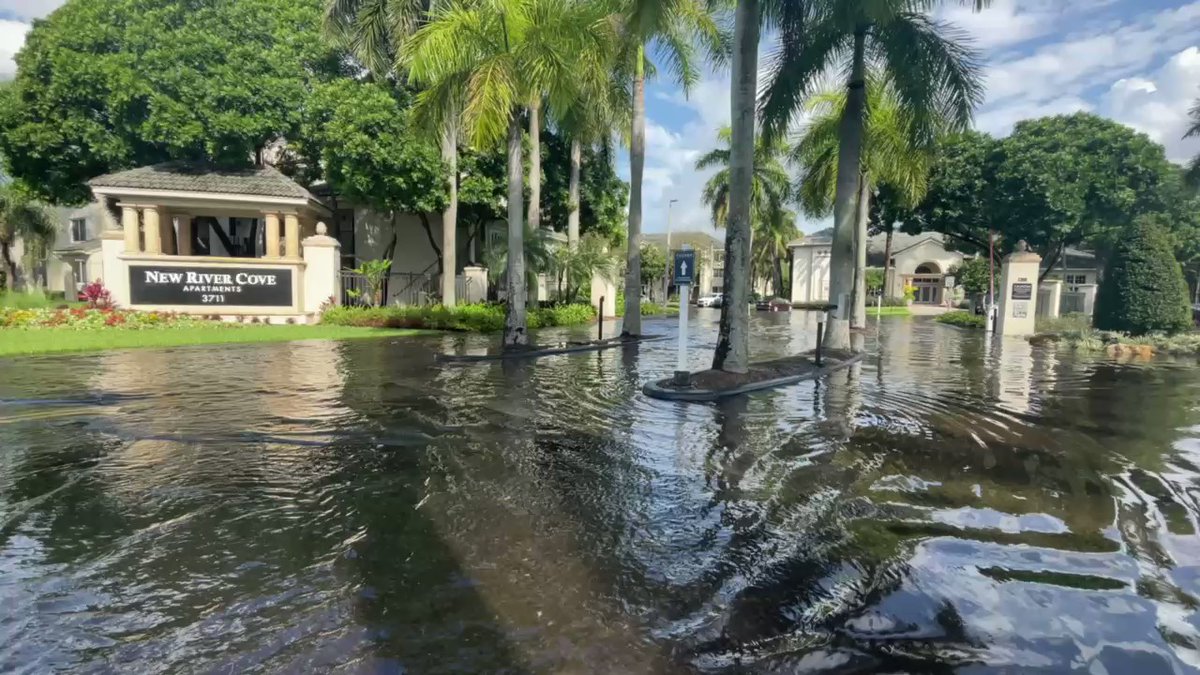 Flooding extends beyond Ft. Lauderdale. The town of Davie is also experiencing extensive flooding - apartment complexes like this one at New River Cove people's cars are half way under water following hours of rainfall