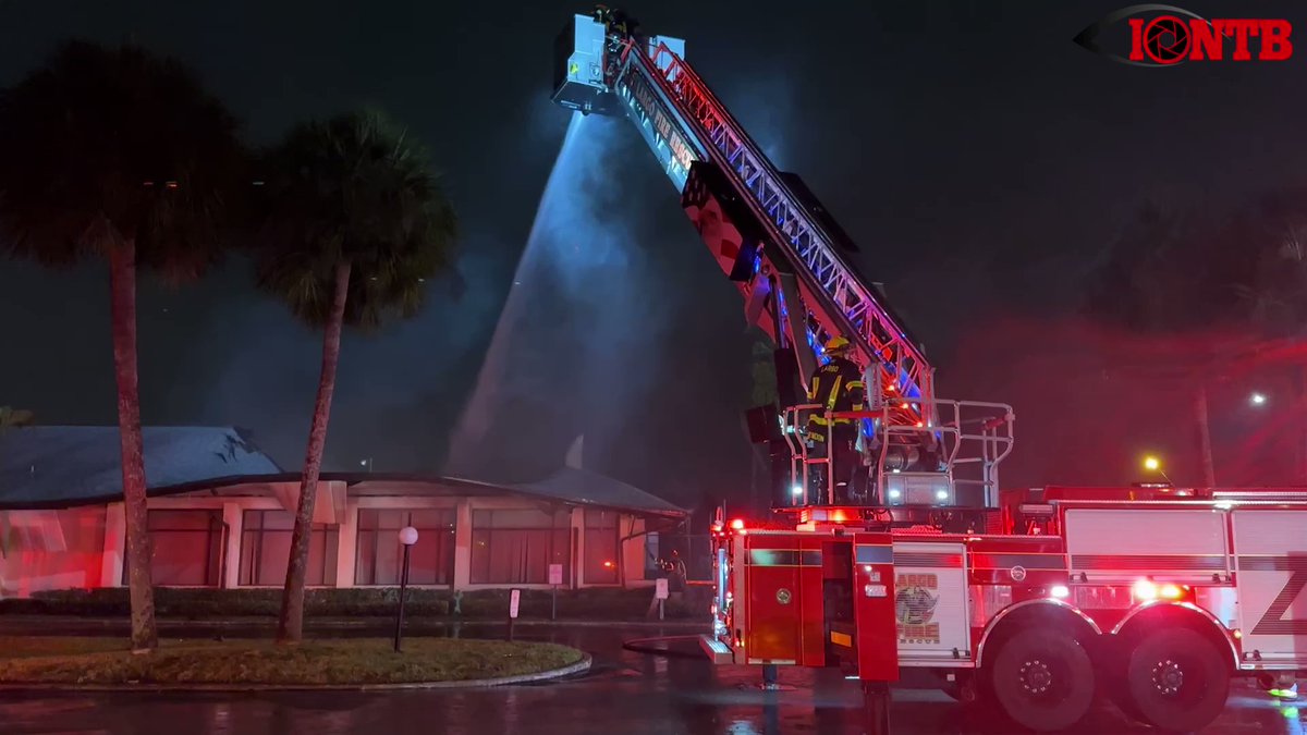 Largo: Firefighters on the scene of a fire at the clubhouse at 1406 Water View Drive W. Partial roof collapse. One neighbor reports lighting in the area before the fire. However, the State Fire Marshal is assisting in the investigation