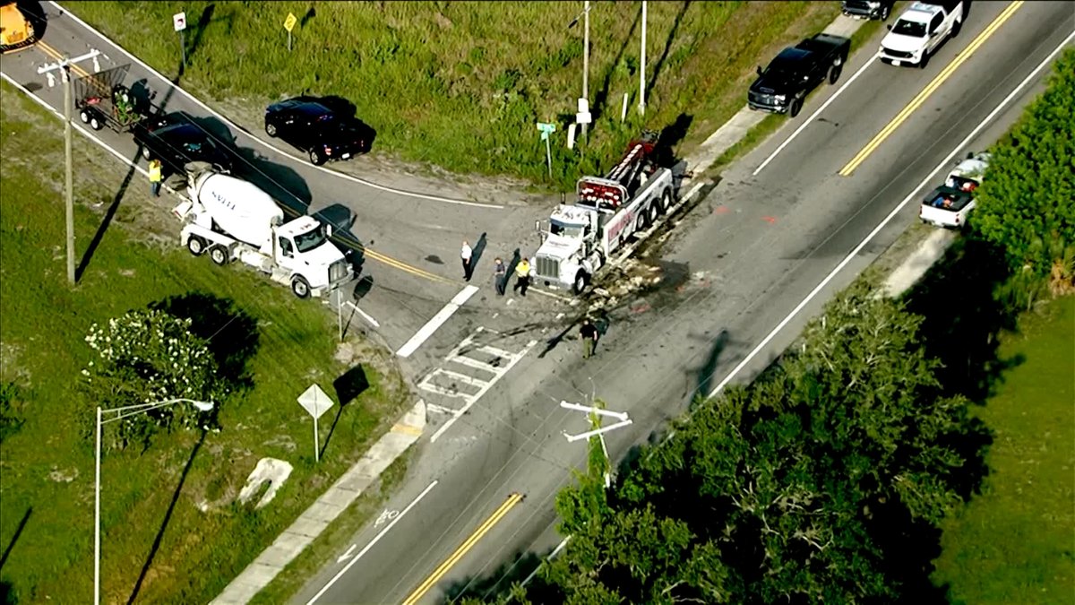 1 hospitalized after Corvette crashes into concrete mixer in Hillsborough County