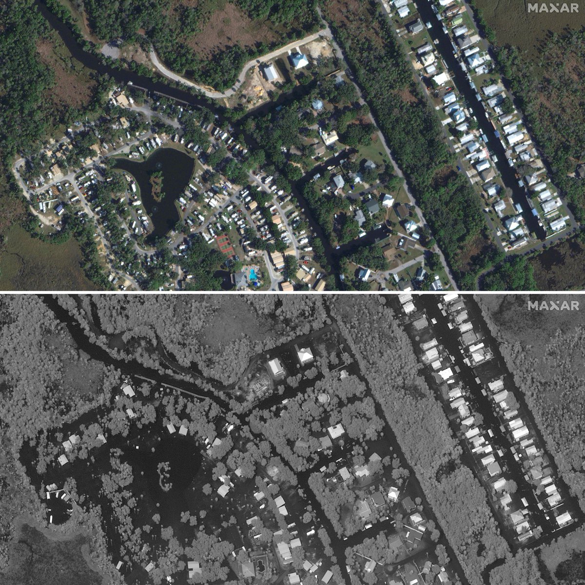 Satellite images taken before and after Hurricane Idalia show the devastating storm surge in Citrus County