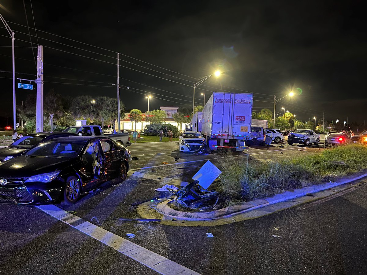 Sixteen cars and a tractor-trailer were involved in a crash Thursday evening in Polk County, according to the Lake Wales Police Department
