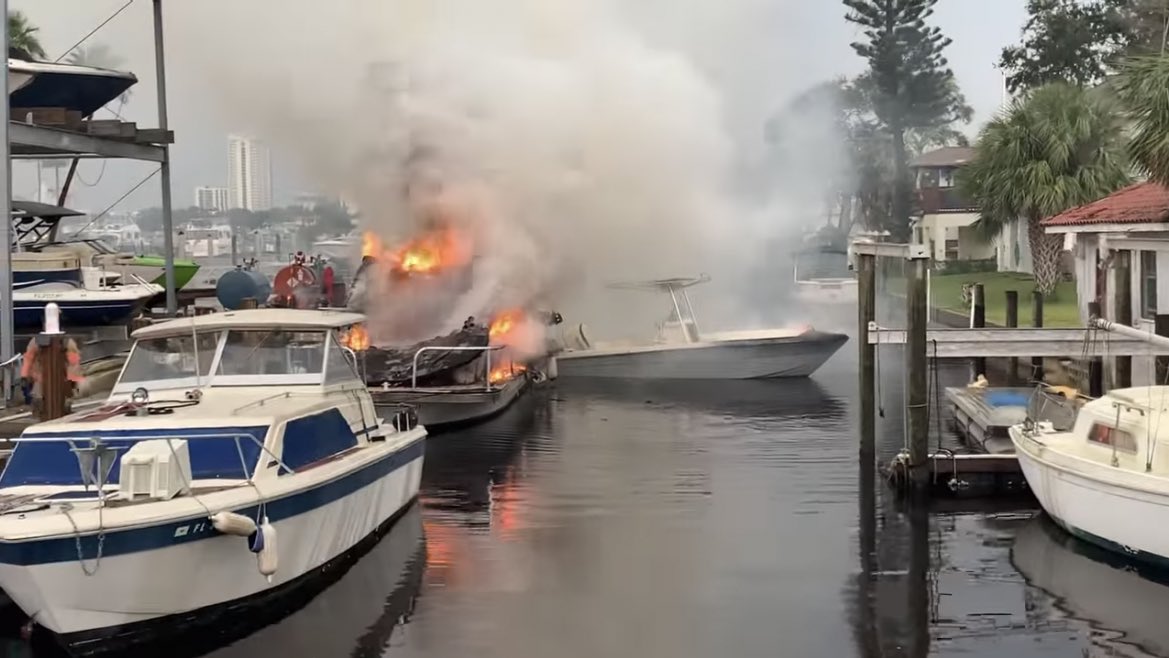 Boat fire this am on boat docked off Ballough Rd. @DaytonaBeachFD says no one hurt and cause still under investigation