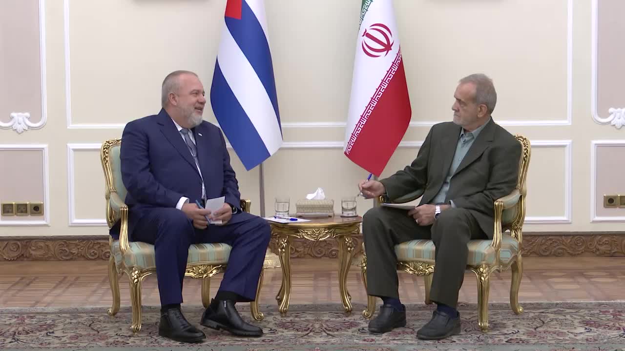 Prime Minister of Cuba met Iran's President Masoud Pezeshkian in Tehran, discussing the promotion of the bilateral ties and the cessation of Israeli actions in Palestine