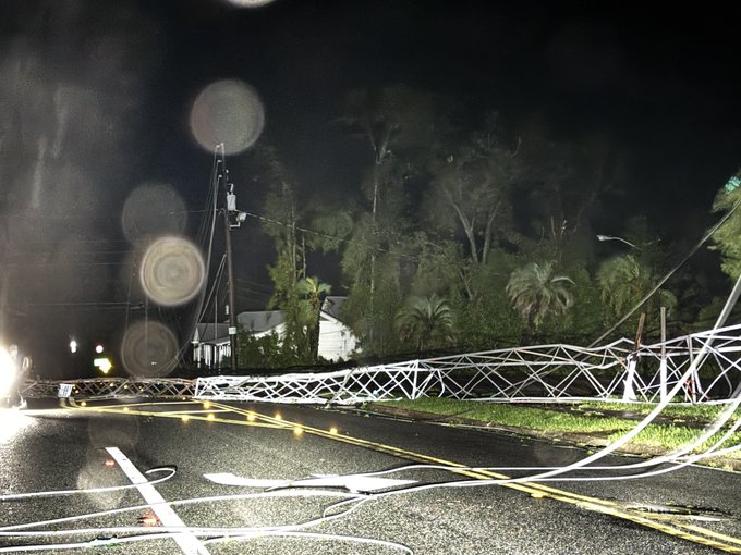 Cell tower collapsed in the middle of Duval in downtown Madison, Florida