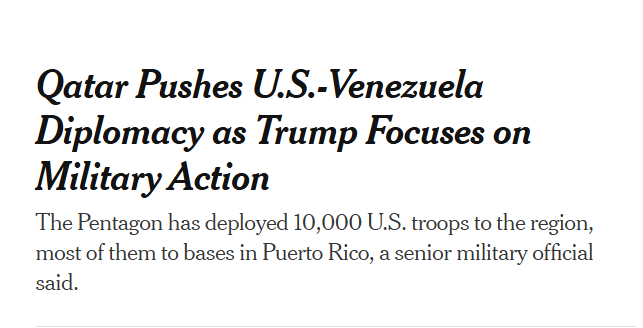 Qatar is quietly trying to mediate between the US and Venezuela, encouraging dialogue between Trump and Maduro. Source: NYT
