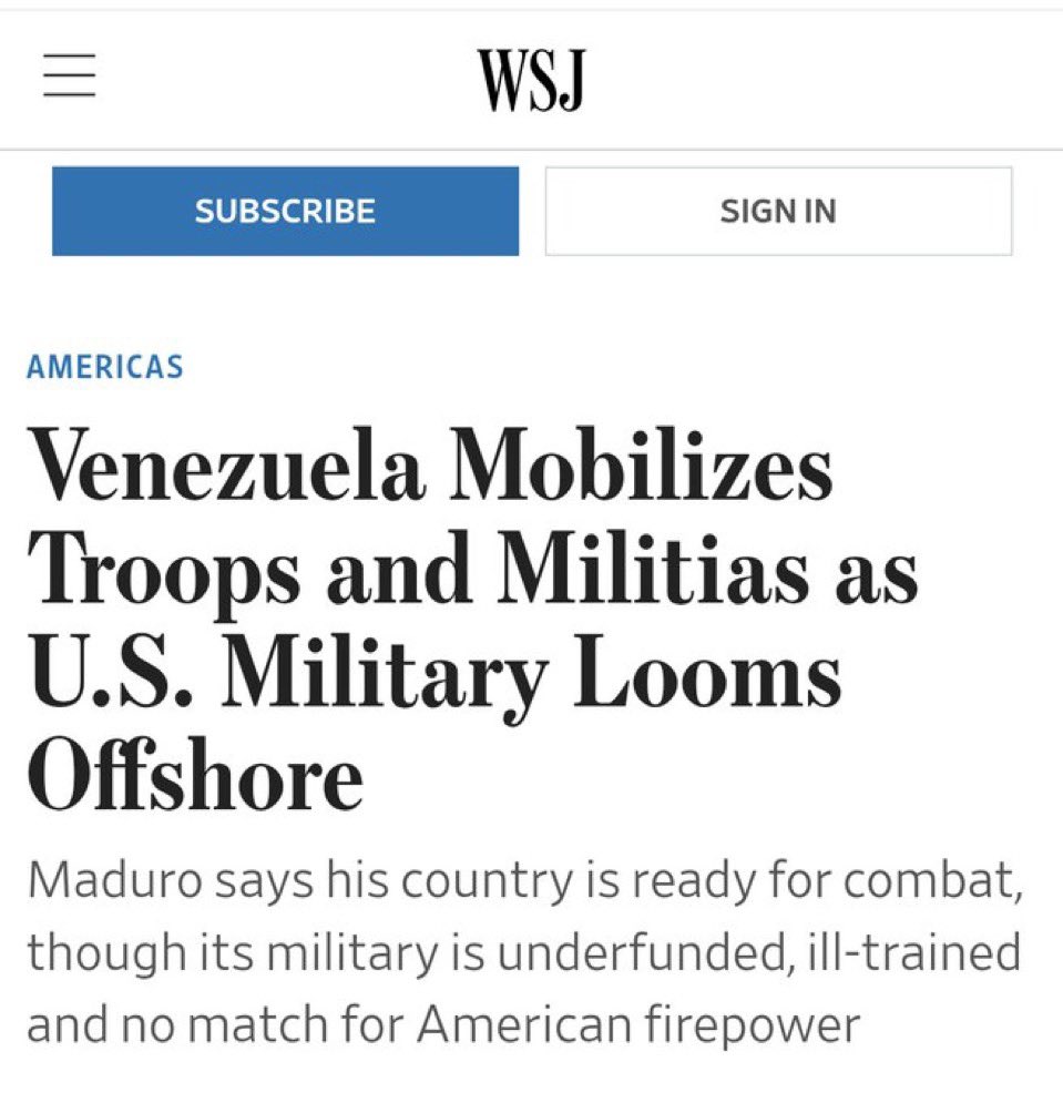 A Venezuela está posicionando tropas e mobilizando o que o presidente Maduro afirma ser uma milícia de milhões de pessoas em meio ao maior acúmulo militar dos EUA no Caribe desde a década de 1980, de acordo com o WSJ.