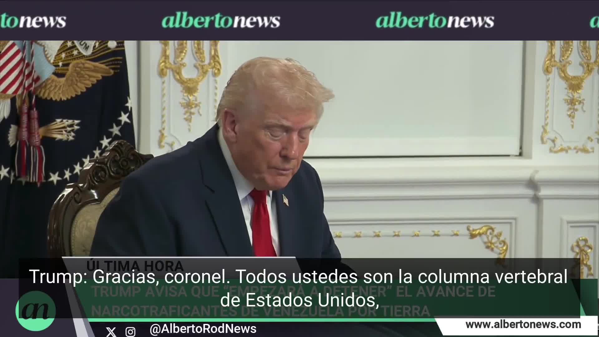 Trump avisa que empezará a detener el avance de narcotraficantes de Venezuela por tierra.  Además, la tierra es más fácil, pero eso comenzará muy pronto. Les advertimos: dejen de enviar veneno a nuestro país, afirmó