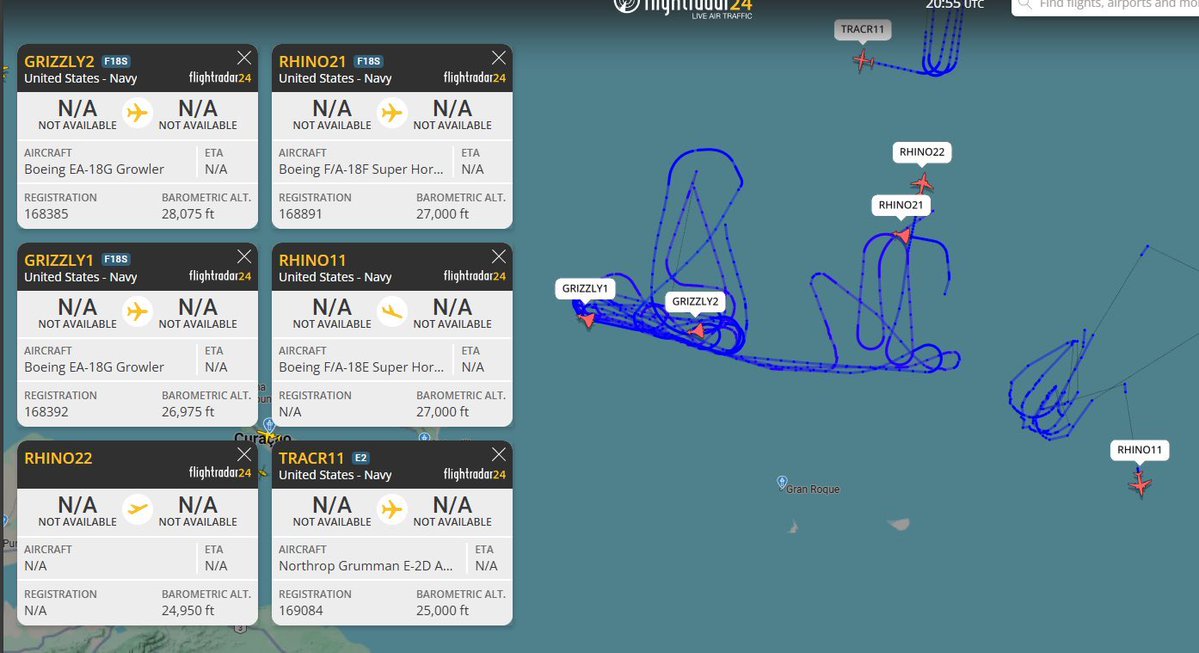 Caribbean Sea: Several @USNavy assets up; with 5x F/A-18s and an E-2 showing