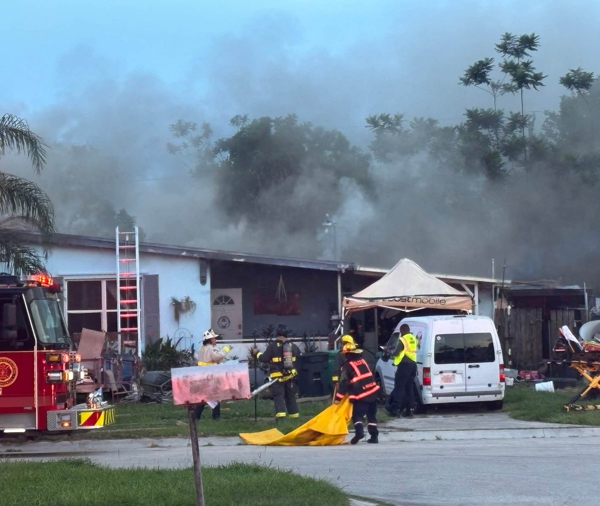 Firefighters rescued two dogs after responding to a house fire in Port St. Lucie on Friday night