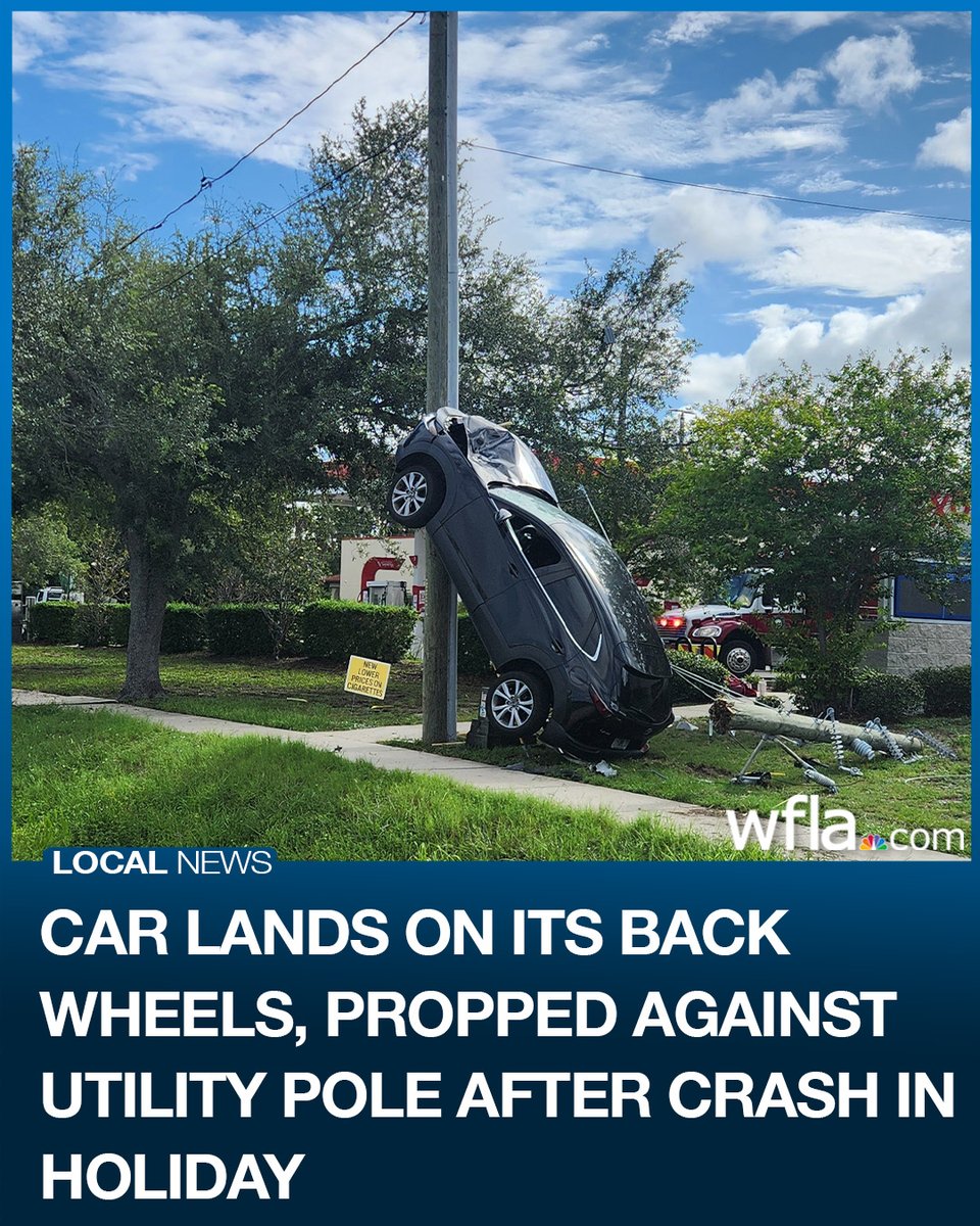 A car ended up in an unusual position after a single-vehicle crash in Holiday on Sunday morning, the Florida Highway Patrol said. The driver sustained minor injuries