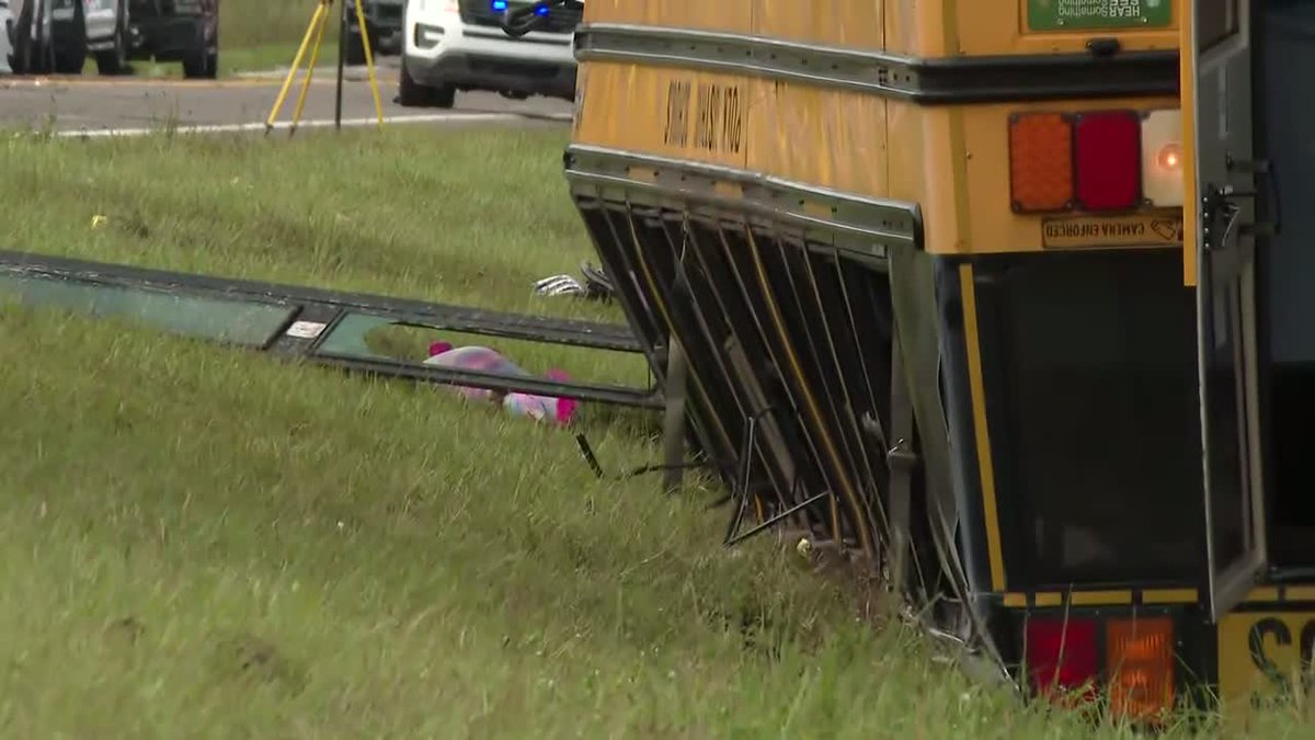 2 dead, students seriously injured after car crosses center line, hits Florida school bus